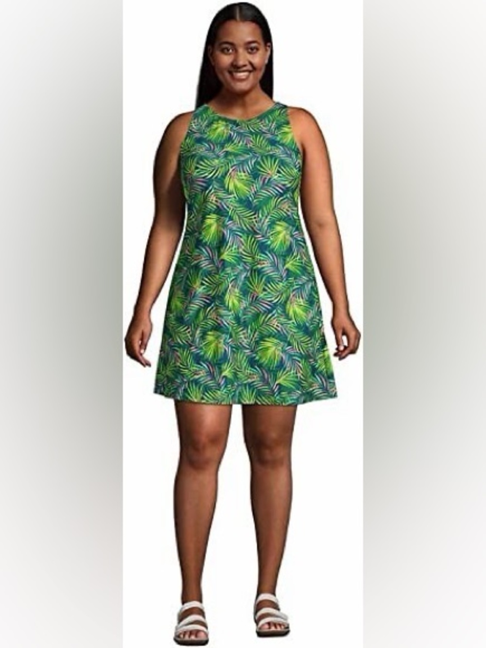 Lands' End Women's Modest Dresskini Swim Cover Up Tropical Resort Dress Size 18W